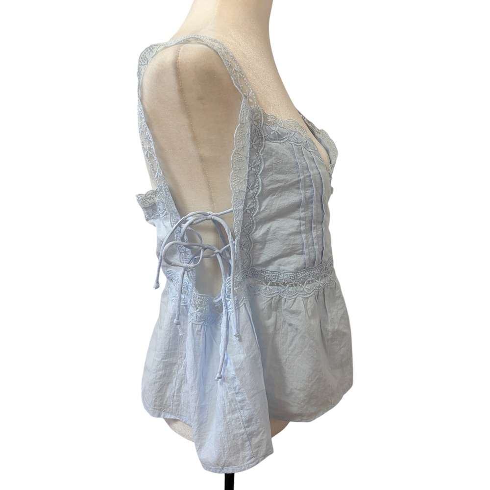 NEW Wild Fable Light Blue XL Lace Trim Side Tie Peplum Top‎ Cottagecore Tank - Picture 4 of 9